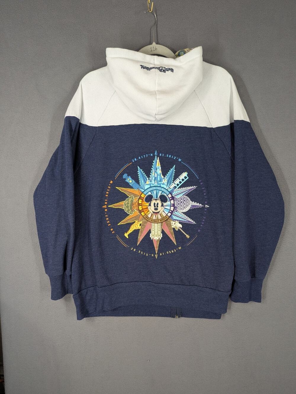 Disney Parks Size 2X Blue Compass Full Zip Hoodie Adult Embroidered Logo